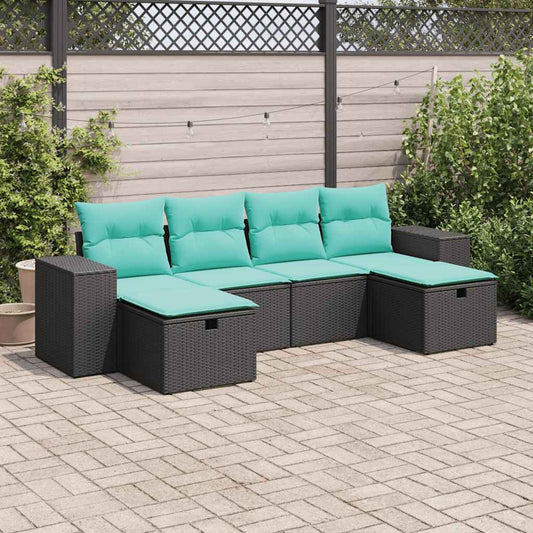6-delige Loungeset met kussens poly rattan zwart is nu te koop bij PeponiXL, paradijselijk wonen!