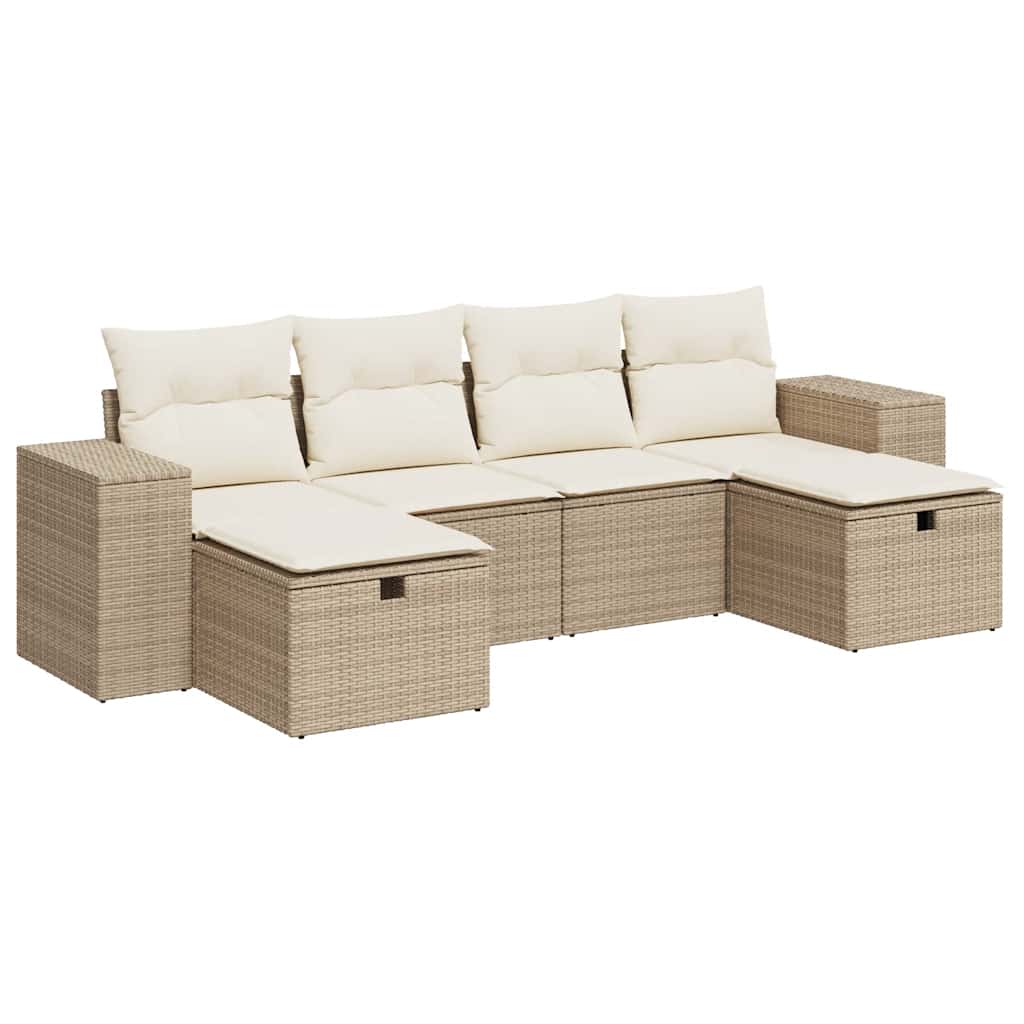 6-delige Loungeset met kussens poly rattan beige is nu te koop bij PeponiXL, paradijselijk wonen!