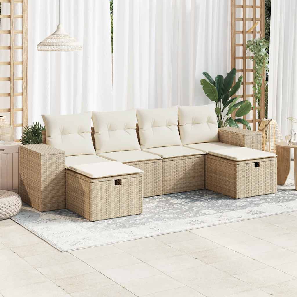 6-delige Loungeset met kussens poly rattan beige is nu te koop bij PeponiXL, paradijselijk wonen!
