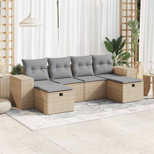 6-delige Loungeset met kussens poly rattan beige is nu te koop bij PeponiXL, paradijselijk wonen!