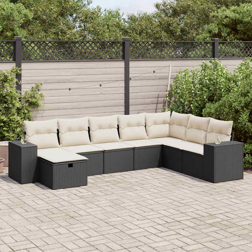 8-delige Loungeset met kussens poly rattan zwart is nu te koop bij PeponiXL, paradijselijk wonen!