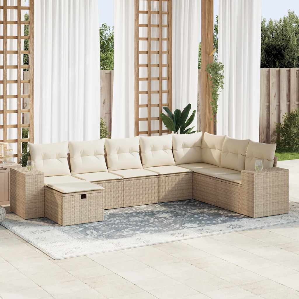 8-delige Loungeset met kussens poly rattan beige is nu te koop bij PeponiXL, paradijselijk wonen!