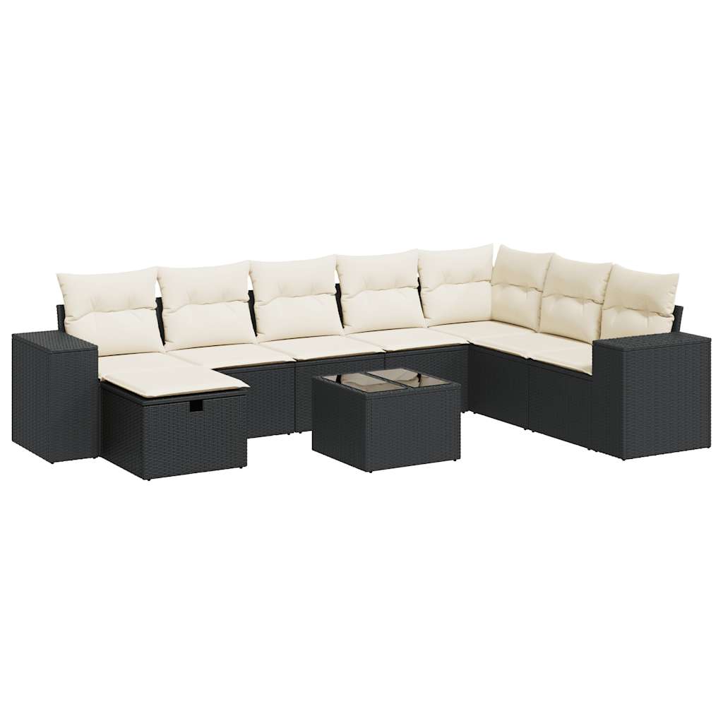 9-delige Loungeset met kussens poly rattan zwart is nu te koop bij PeponiXL, paradijselijk wonen!