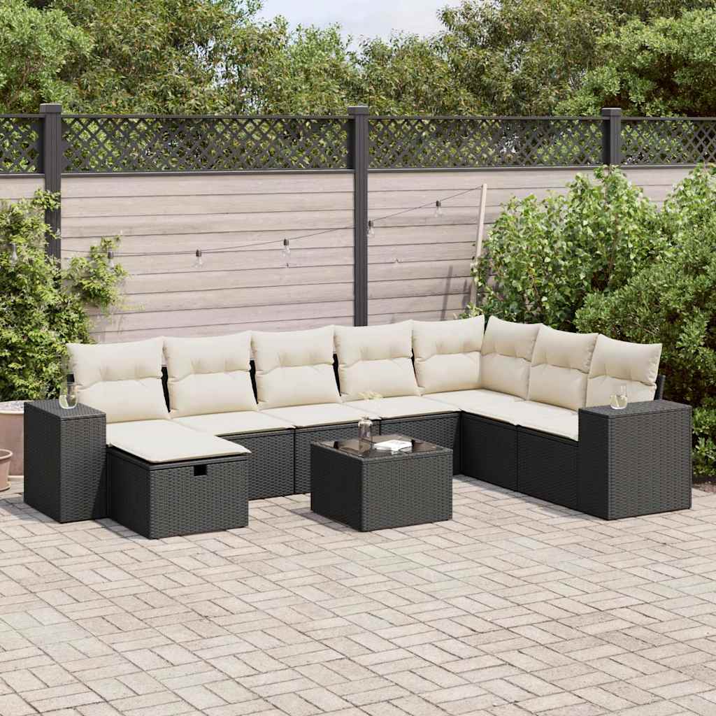 9-delige Loungeset met kussens poly rattan zwart is nu te koop bij PeponiXL, paradijselijk wonen!