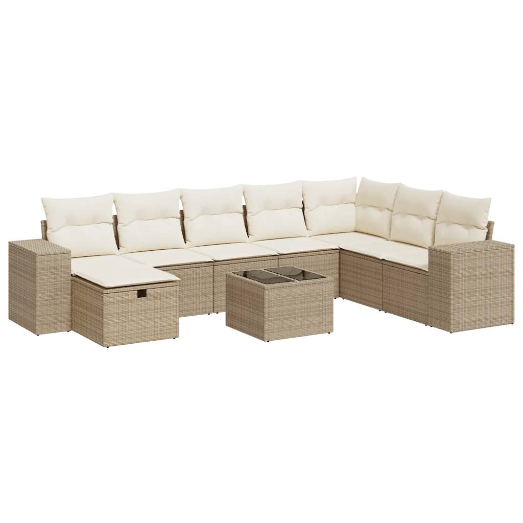 9-delige Loungeset met kussens poly rattan beige is nu te koop bij PeponiXL, paradijselijk wonen!