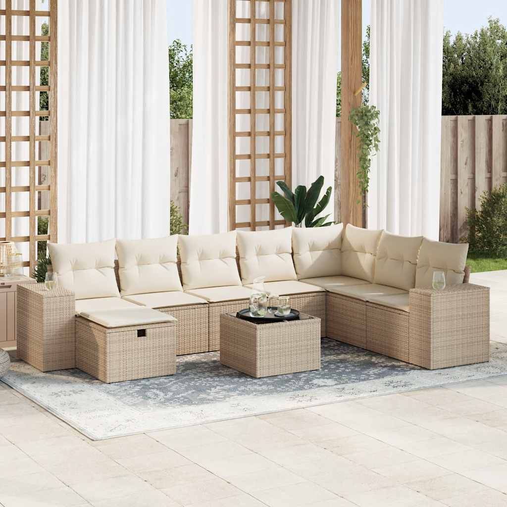 9-delige Loungeset met kussens poly rattan beige is nu te koop bij PeponiXL, paradijselijk wonen!