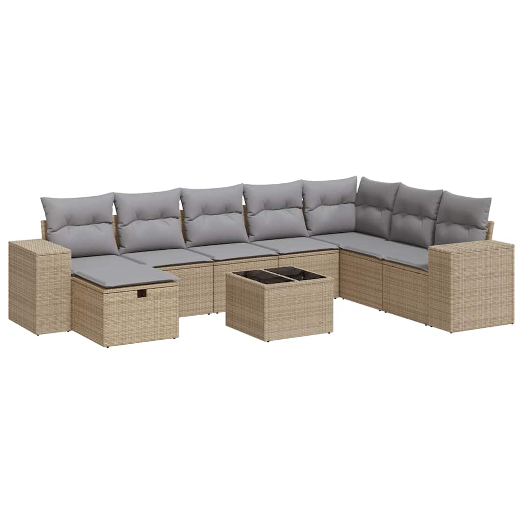 9-delige Loungeset met kussens poly rattan beige is nu te koop bij PeponiXL, paradijselijk wonen!