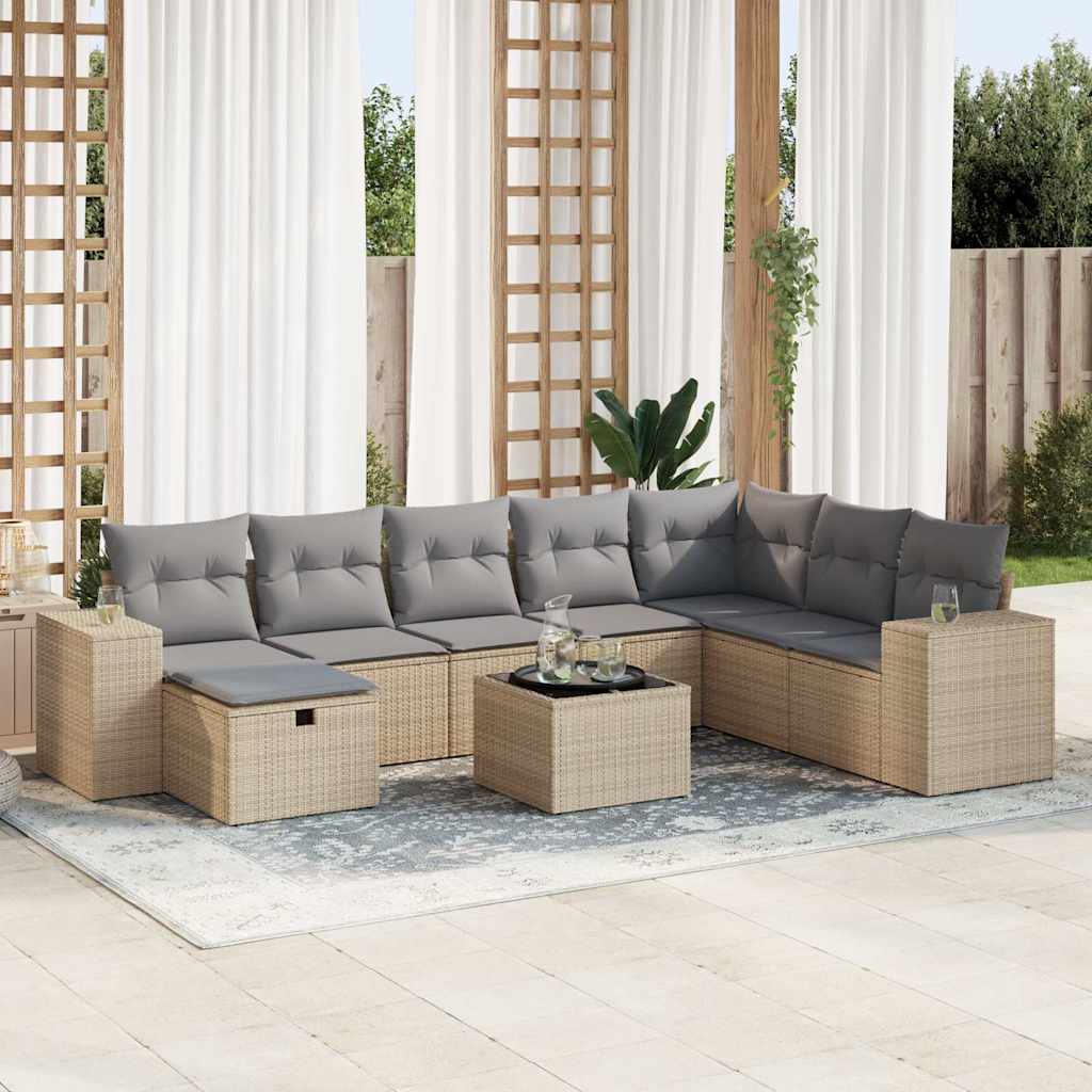 9-delige Loungeset met kussens poly rattan beige is nu te koop bij PeponiXL, paradijselijk wonen!