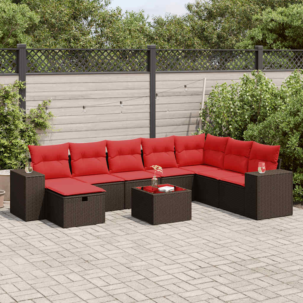 9-delige Loungeset met kussens poly rattan bruin is nu te koop bij PeponiXL, paradijselijk wonen!