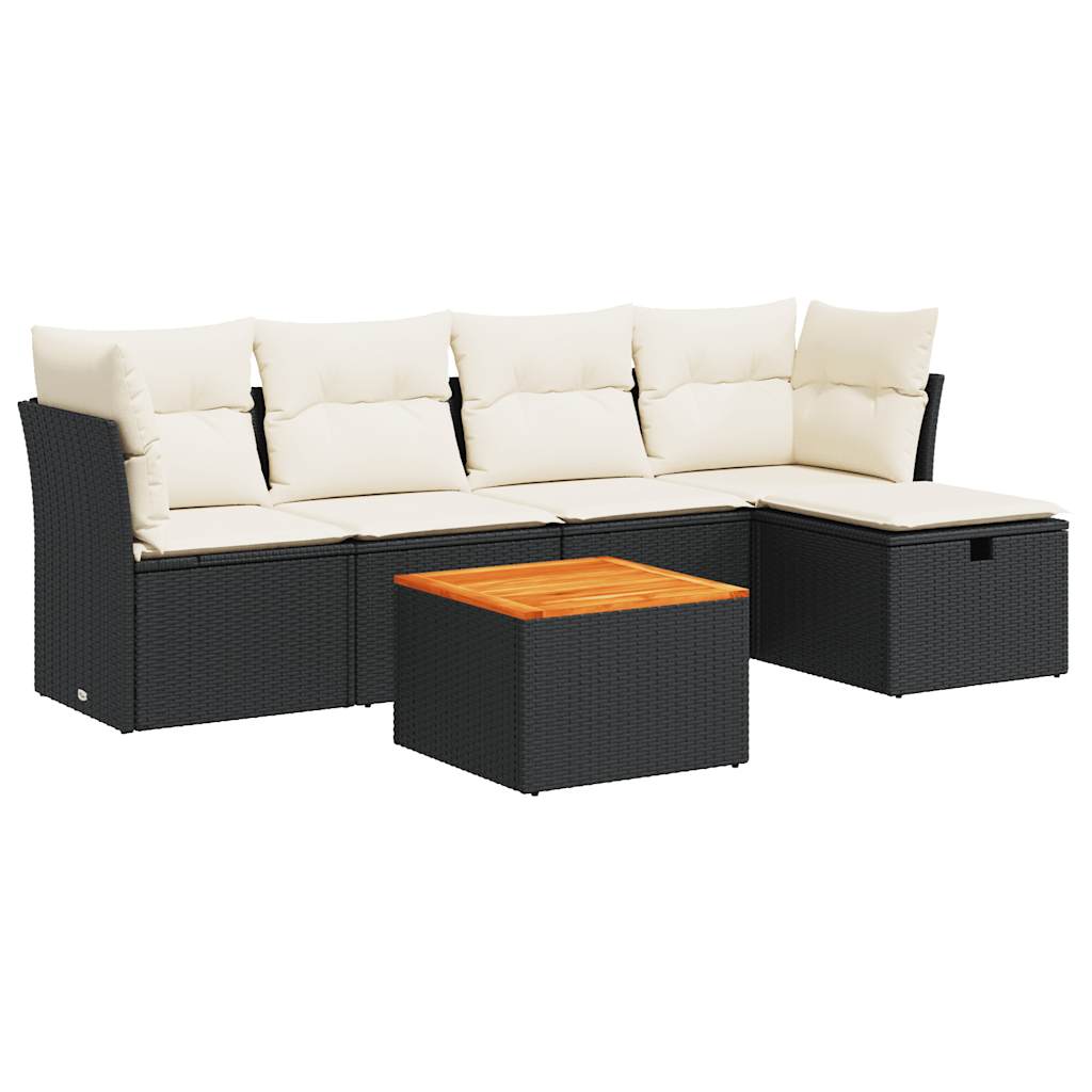 6-delige Loungeset met kussens poly rattan zwart is nu te koop bij PeponiXL, paradijselijk wonen!