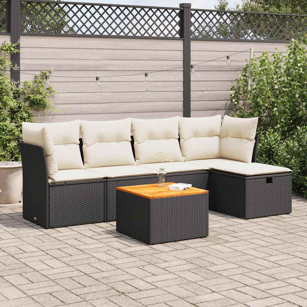 6-delige Loungeset met kussens poly rattan zwart is nu te koop bij PeponiXL, paradijselijk wonen!