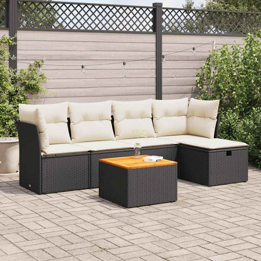 6-delige Loungeset met kussens poly rattan zwart is nu te koop bij PeponiXL, paradijselijk wonen!