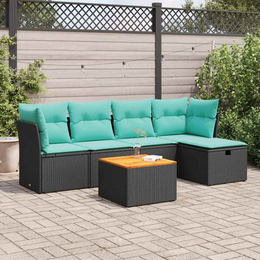 6-delige Loungeset met kussens poly rattan zwart is nu te koop bij PeponiXL, paradijselijk wonen!