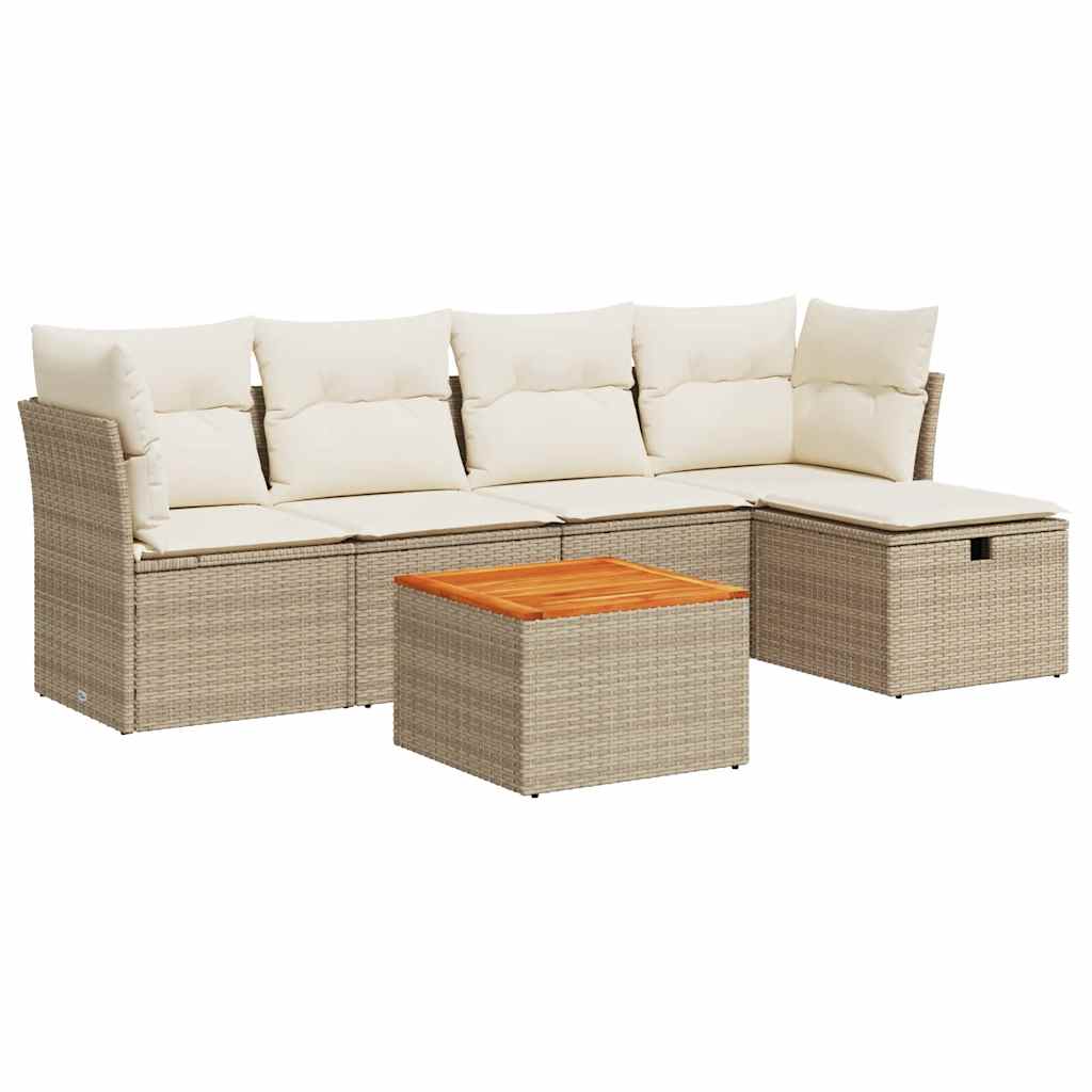6-delige Loungeset met kussens poly rattan beige is nu te koop bij PeponiXL, paradijselijk wonen!