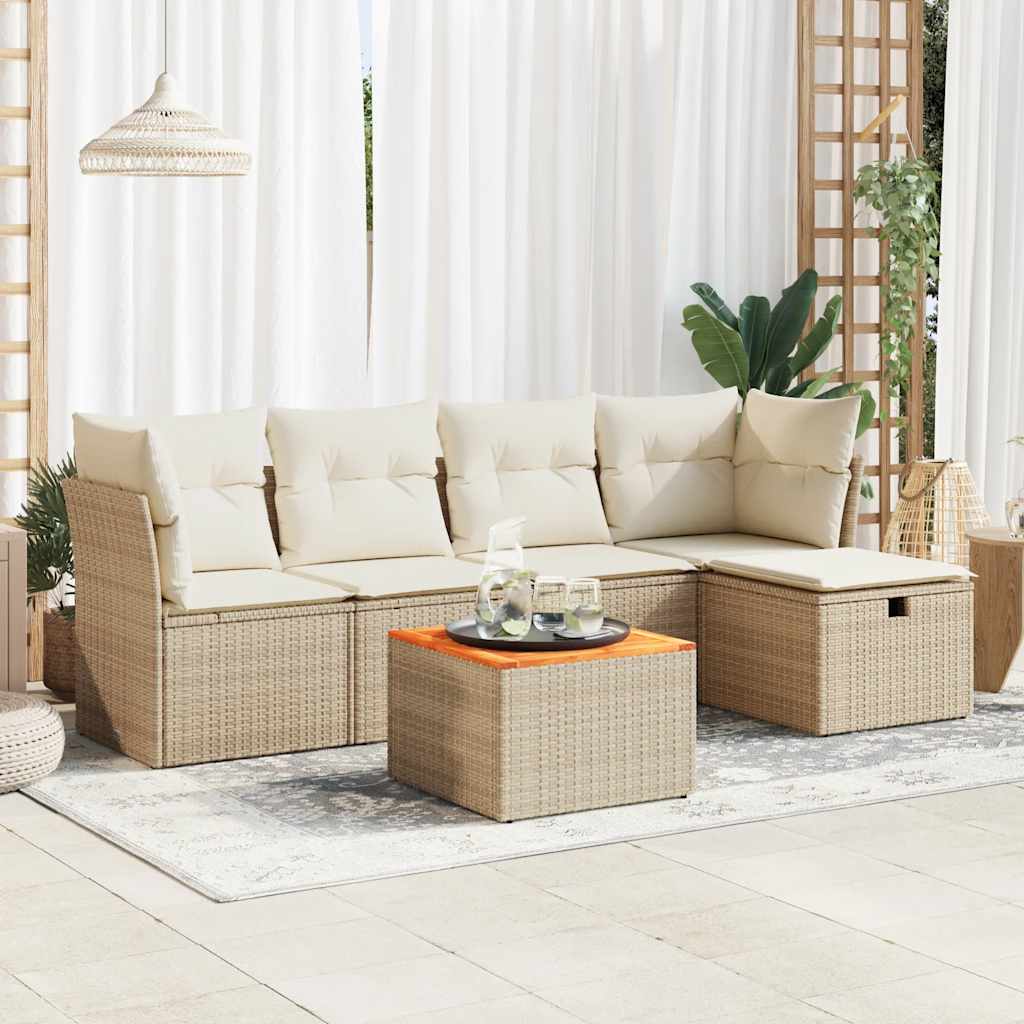 6-delige Loungeset met kussens poly rattan beige is nu te koop bij PeponiXL, paradijselijk wonen!