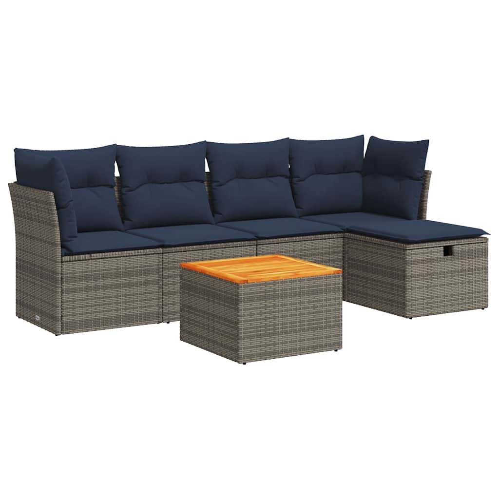 6-delige Loungeset met kussens poly rattan grijs is nu te koop bij PeponiXL, paradijselijk wonen!