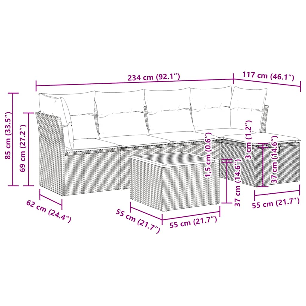 6-delige Loungeset met kussens poly rattan grijs is nu te koop bij PeponiXL, paradijselijk wonen!