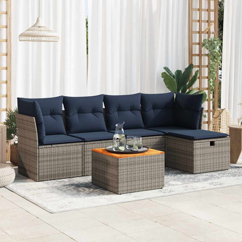 6-delige Loungeset met kussens poly rattan grijs is nu te koop bij PeponiXL, paradijselijk wonen!