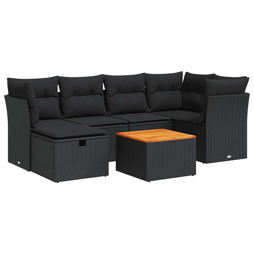 7-delige Loungeset met kussens poly rattan zwart is nu te koop bij PeponiXL, paradijselijk wonen!