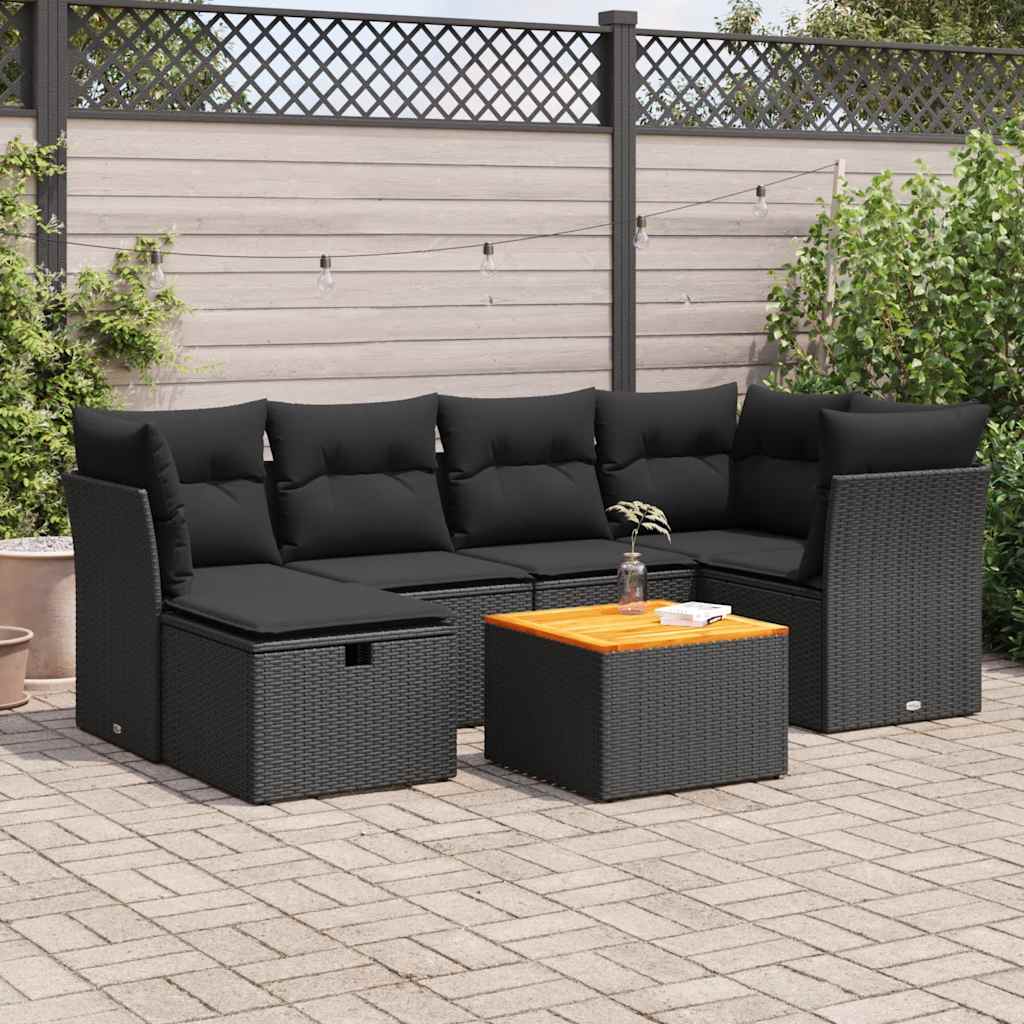 7-delige Loungeset met kussens poly rattan zwart is nu te koop bij PeponiXL, paradijselijk wonen!