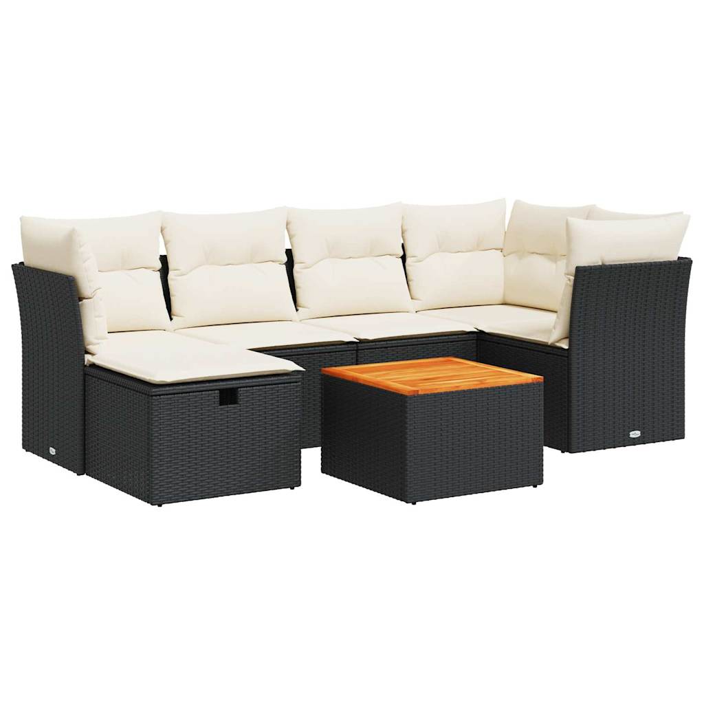 7-delige Loungeset met kussens poly rattan zwart is nu te koop bij PeponiXL, paradijselijk wonen!