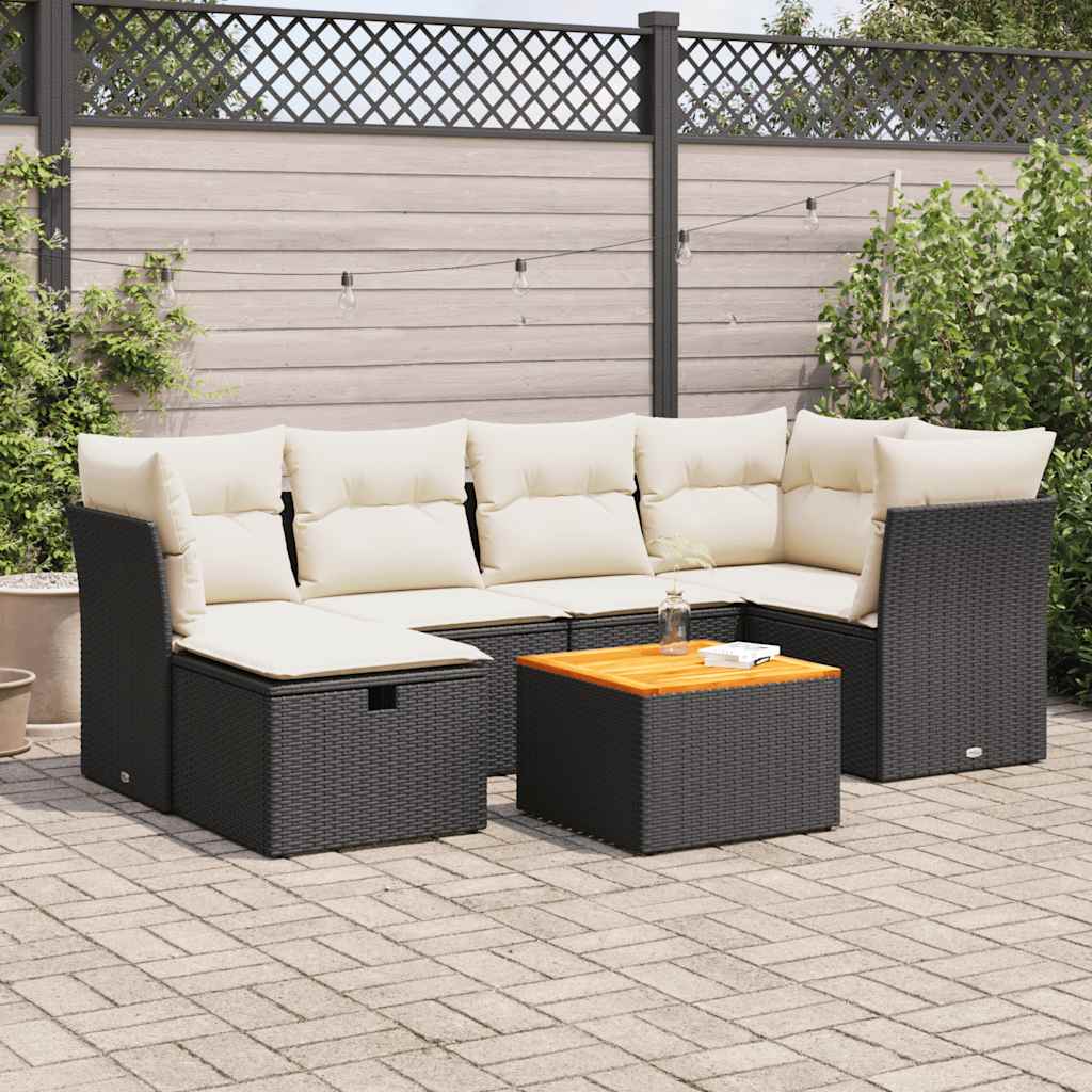 7-delige Loungeset met kussens poly rattan zwart is nu te koop bij PeponiXL, paradijselijk wonen!