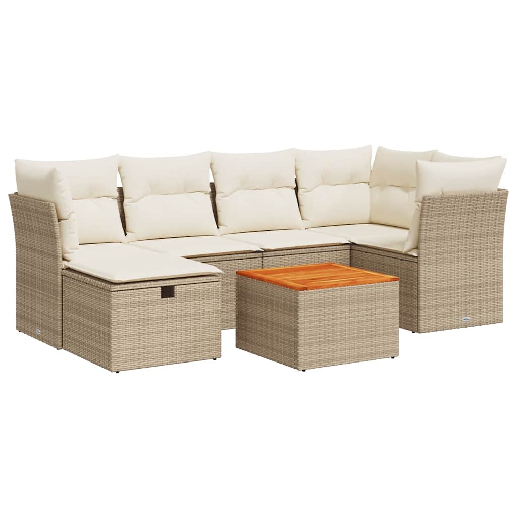 7-delige Loungeset met kussens poly rattan beige is nu te koop bij PeponiXL, paradijselijk wonen!