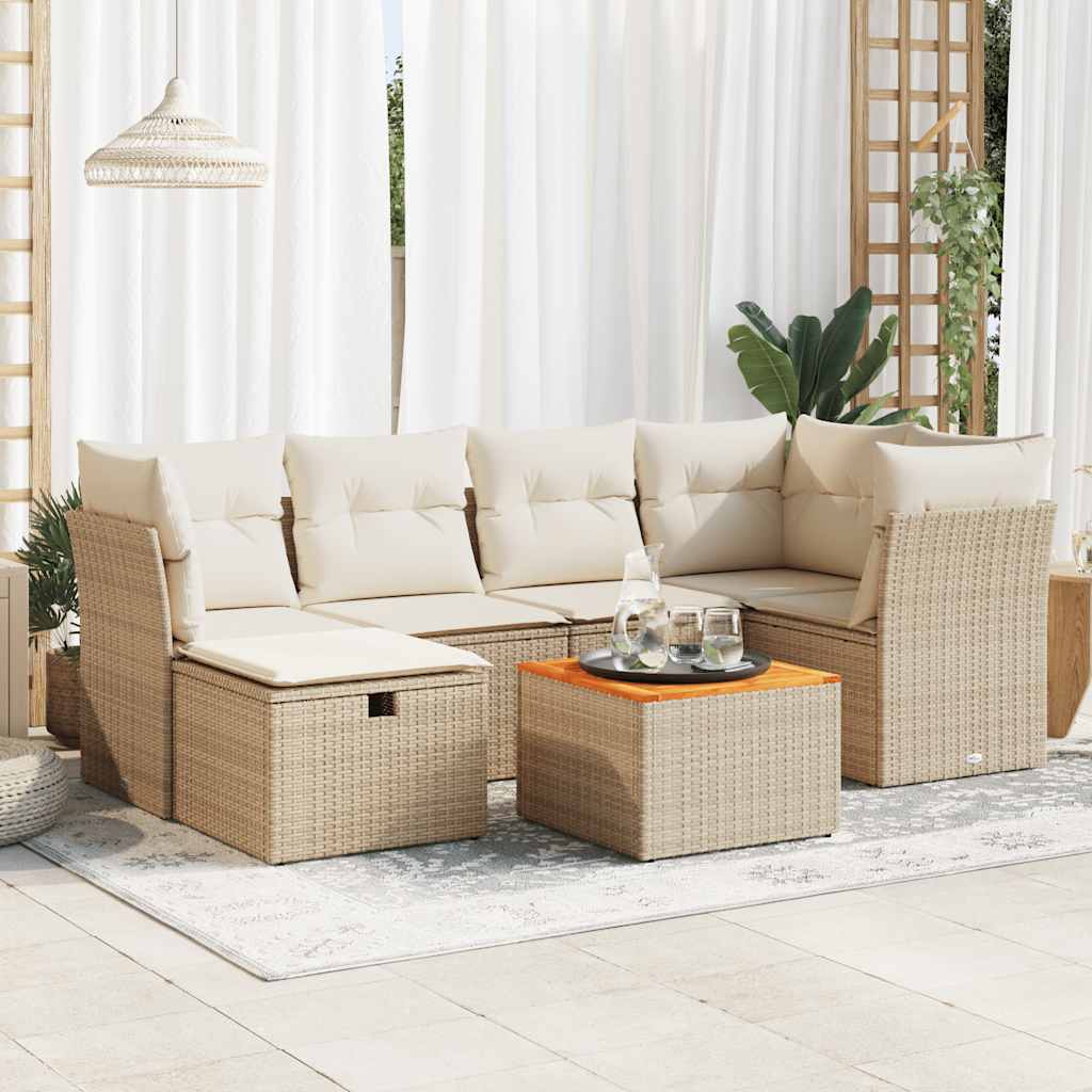 7-delige Loungeset met kussens poly rattan beige is nu te koop bij PeponiXL, paradijselijk wonen!