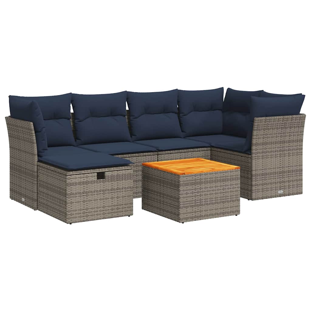 7-delige Loungeset met kussens poly rattan grijs is nu te koop bij PeponiXL, paradijselijk wonen!