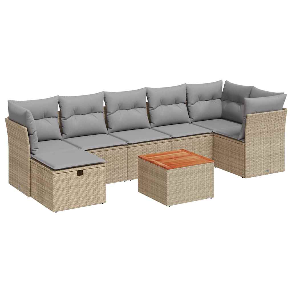 8-delige Loungeset met kussens poly rattan beige