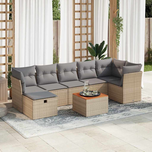 8-delige Loungeset met kussens poly rattan beige is nu te koop bij PeponiXL, paradijselijk wonen!