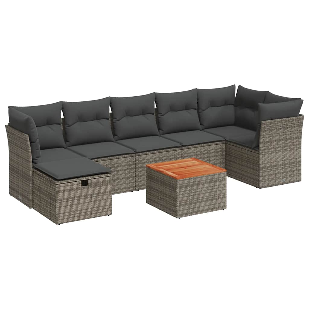 8-delige Loungeset met kussens poly rattan grijs