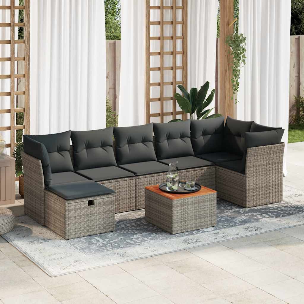 8-delige Loungeset met kussens poly rattan grijs