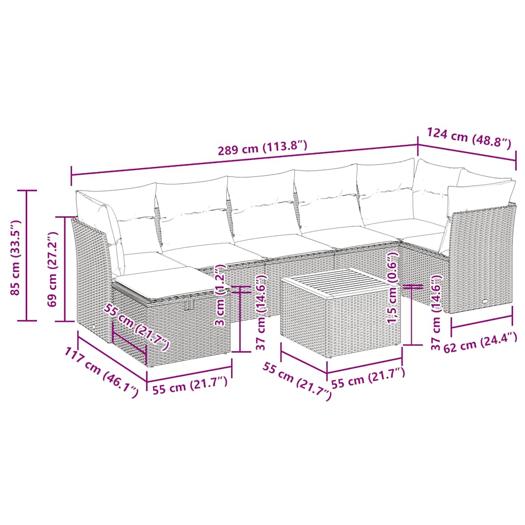8-delige Loungeset met kussens poly rattan grijs is nu te koop bij PeponiXL, paradijselijk wonen!