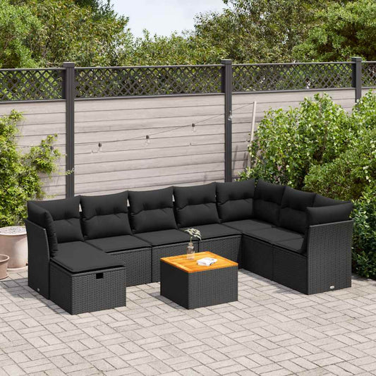 9-delige Loungeset met kussens poly rattan zwart is nu te koop bij PeponiXL, paradijselijk wonen!