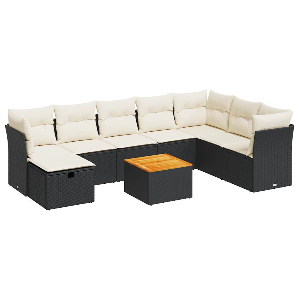 9-delige Loungeset met kussens poly rattan zwart is nu te koop bij PeponiXL, paradijselijk wonen!