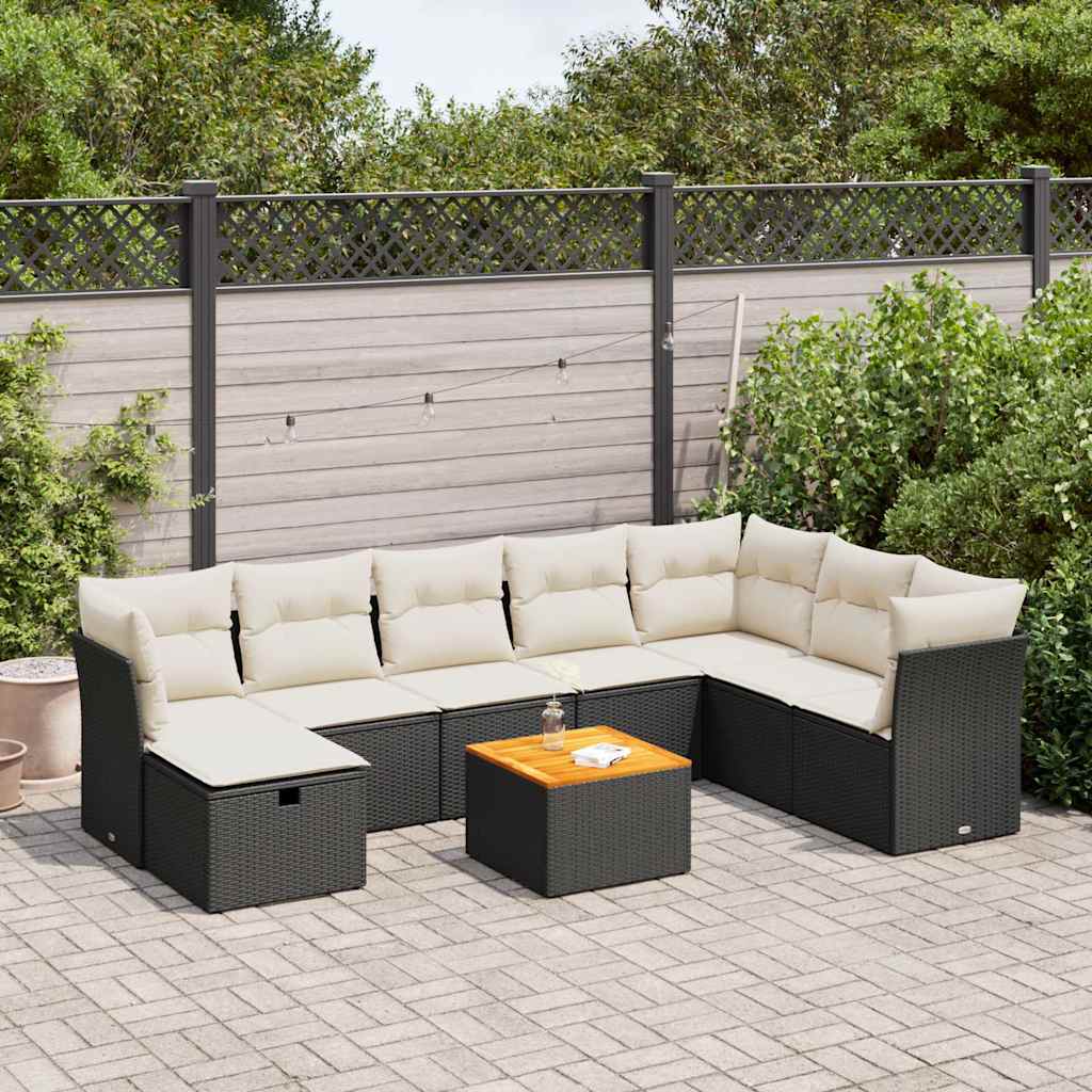 9-delige Loungeset met kussens poly rattan zwart is nu te koop bij PeponiXL, paradijselijk wonen!