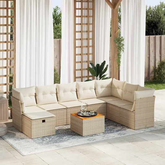 9-delige Loungeset met kussens poly rattan beige is nu te koop bij PeponiXL, paradijselijk wonen!