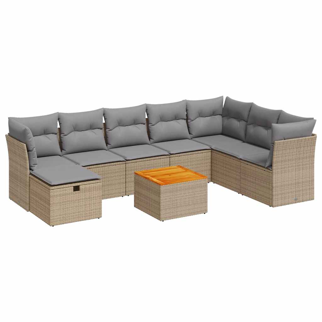 9-delige Loungeset met kussens poly rattan beige
