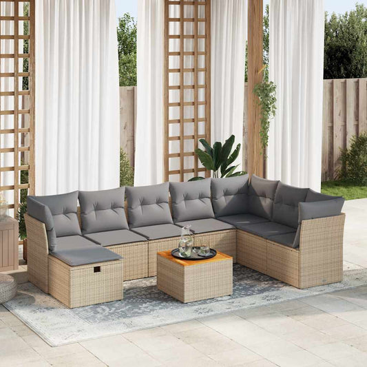 9-delige Loungeset met kussens poly rattan beige is nu te koop bij PeponiXL, paradijselijk wonen!