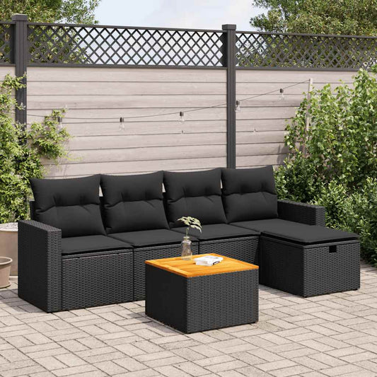 6-delige Loungeset met kussens poly rattan zwart is nu te koop bij PeponiXL, paradijselijk wonen!