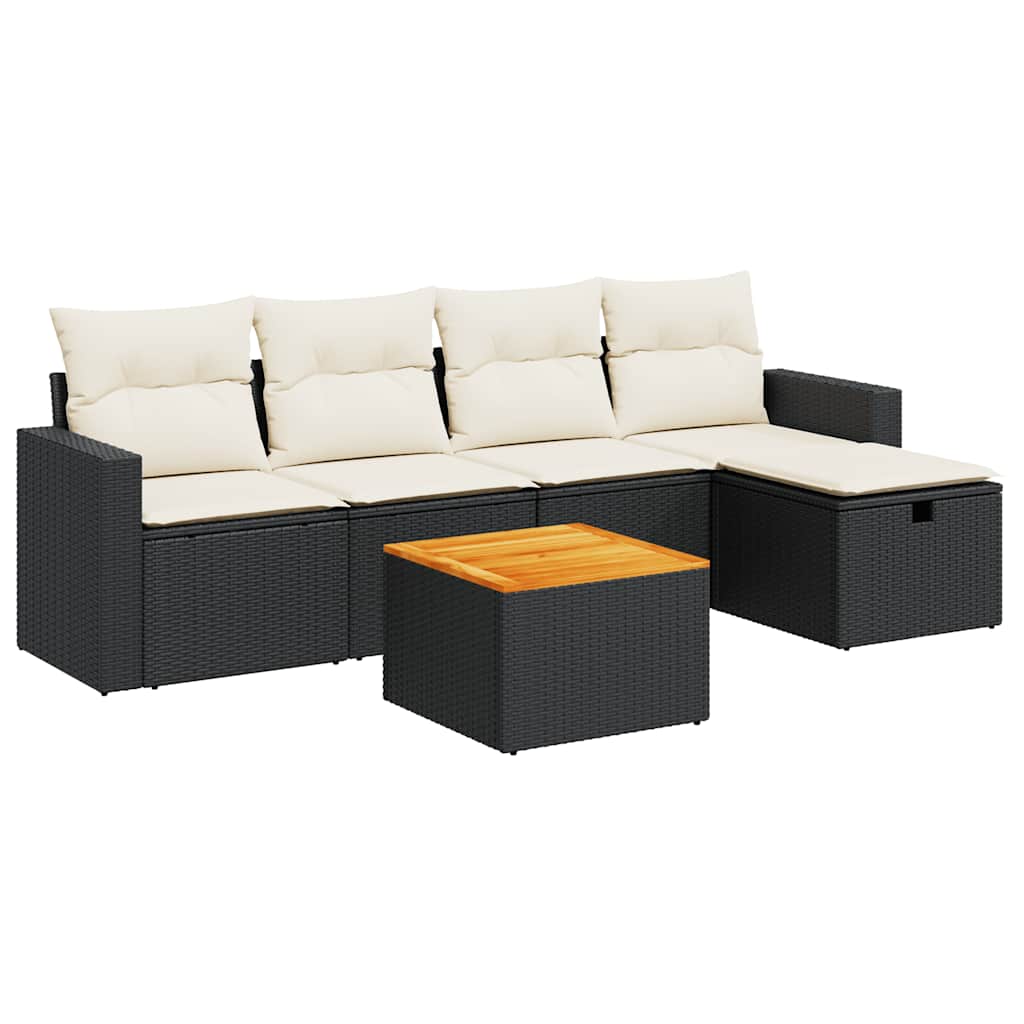 6-delige Loungeset met kussens poly rattan zwart is nu te koop bij PeponiXL, paradijselijk wonen!