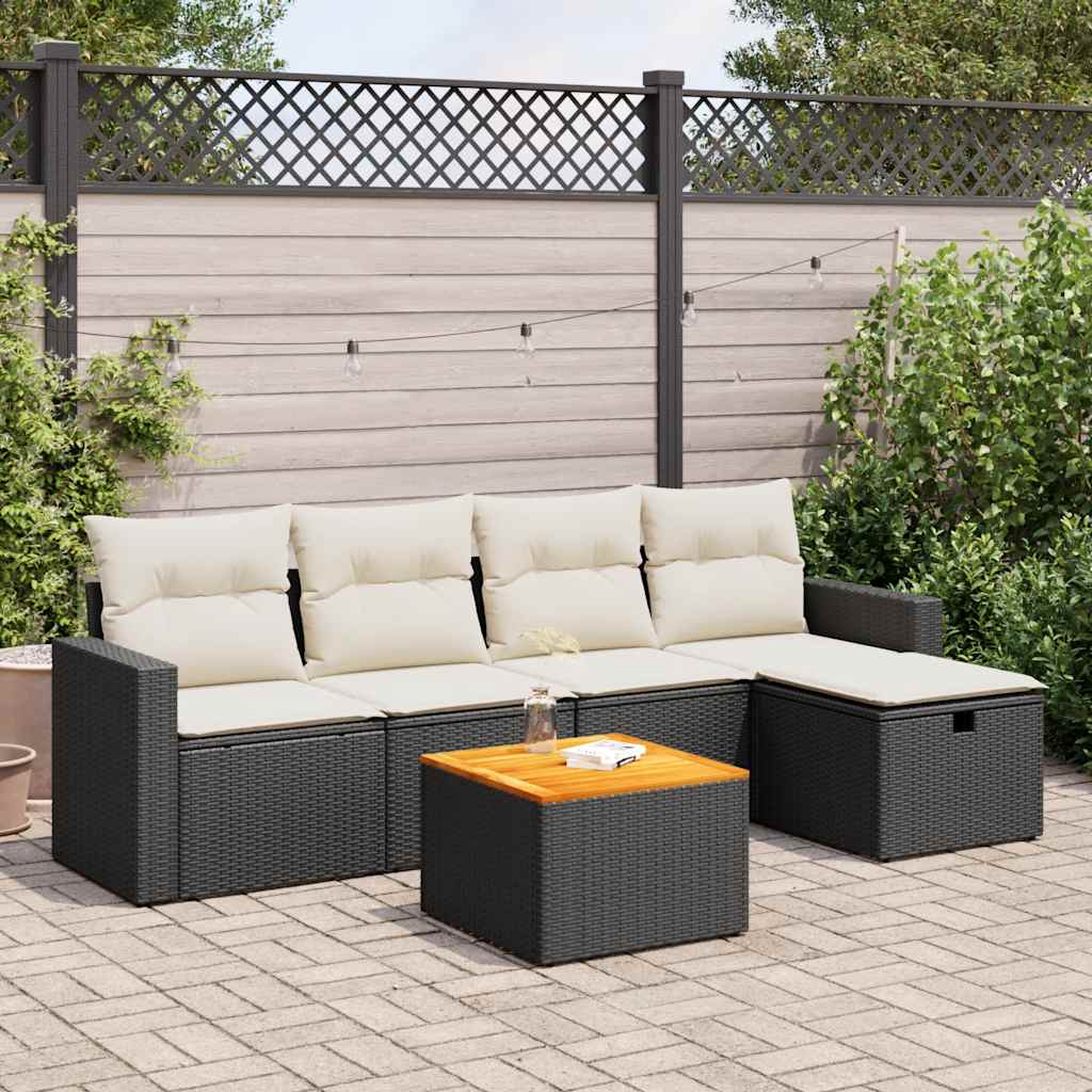 6-delige Loungeset met kussens poly rattan zwart is nu te koop bij PeponiXL, paradijselijk wonen!