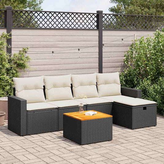 6-delige Loungeset met kussens poly rattan zwart is nu te koop bij PeponiXL, paradijselijk wonen!