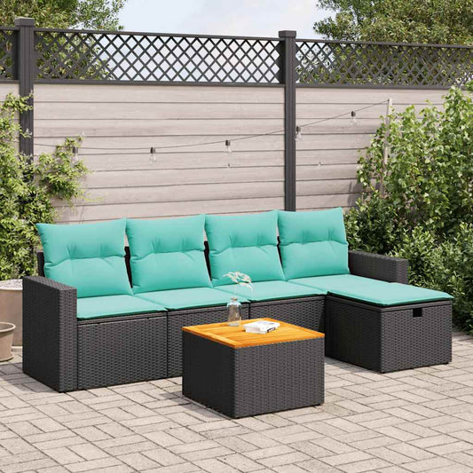 6-delige Loungeset met kussens poly rattan zwart is nu te koop bij PeponiXL, paradijselijk wonen!