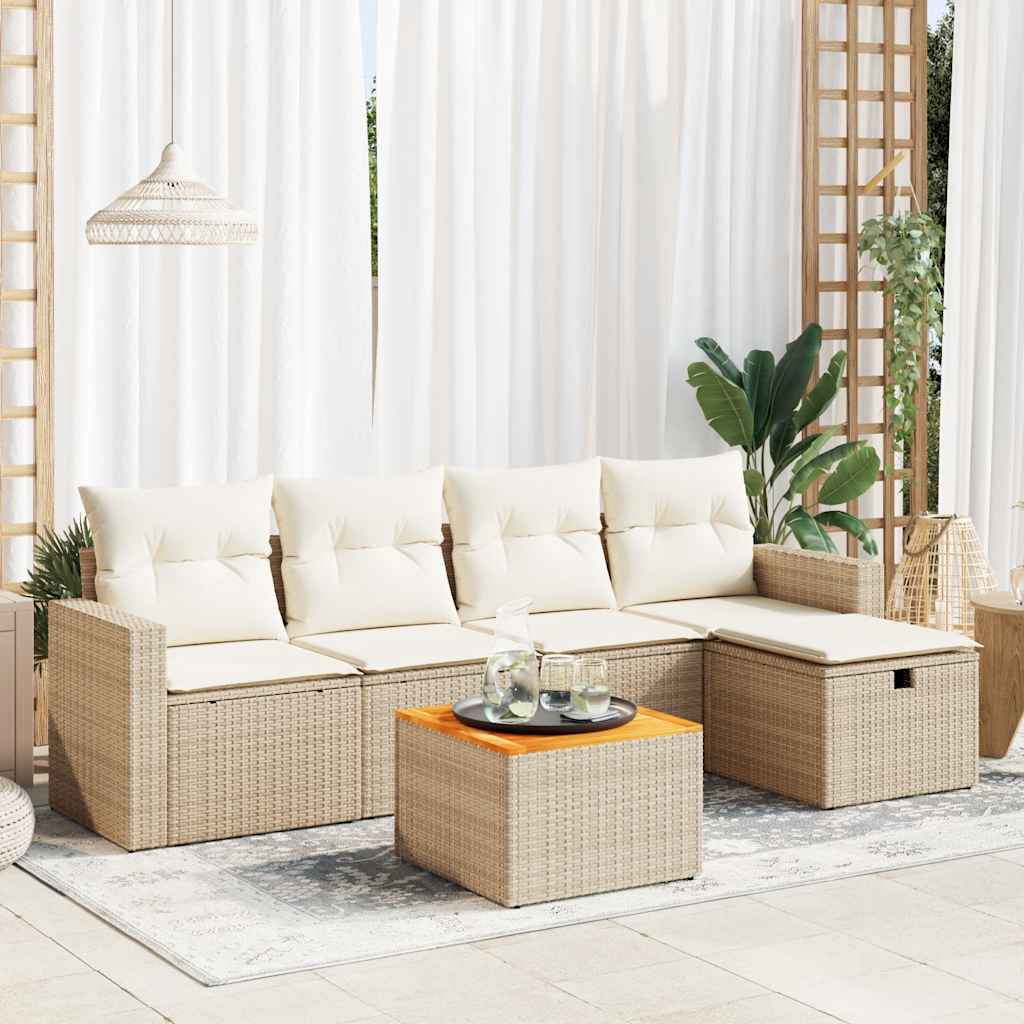6-delige Loungeset met kussens poly rattan beige is nu te koop bij PeponiXL, paradijselijk wonen!