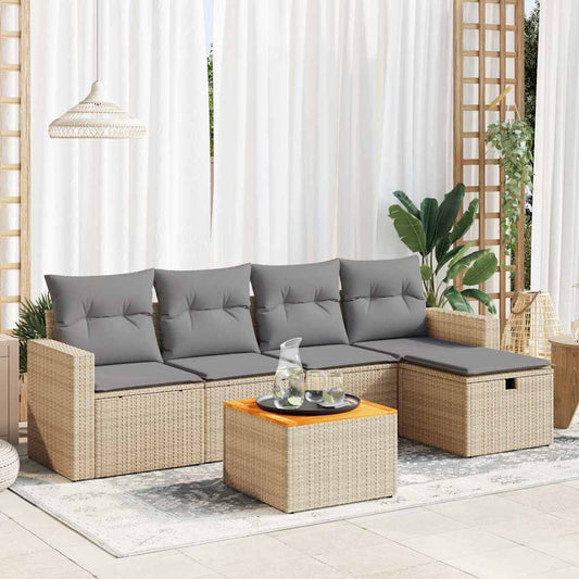 6-delige Loungeset met kussens poly rattan beige is nu te koop bij PeponiXL, paradijselijk wonen!