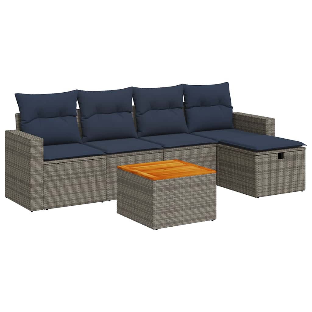 6-delige Loungeset met kussens poly rattan grijs is nu te koop bij PeponiXL, paradijselijk wonen!