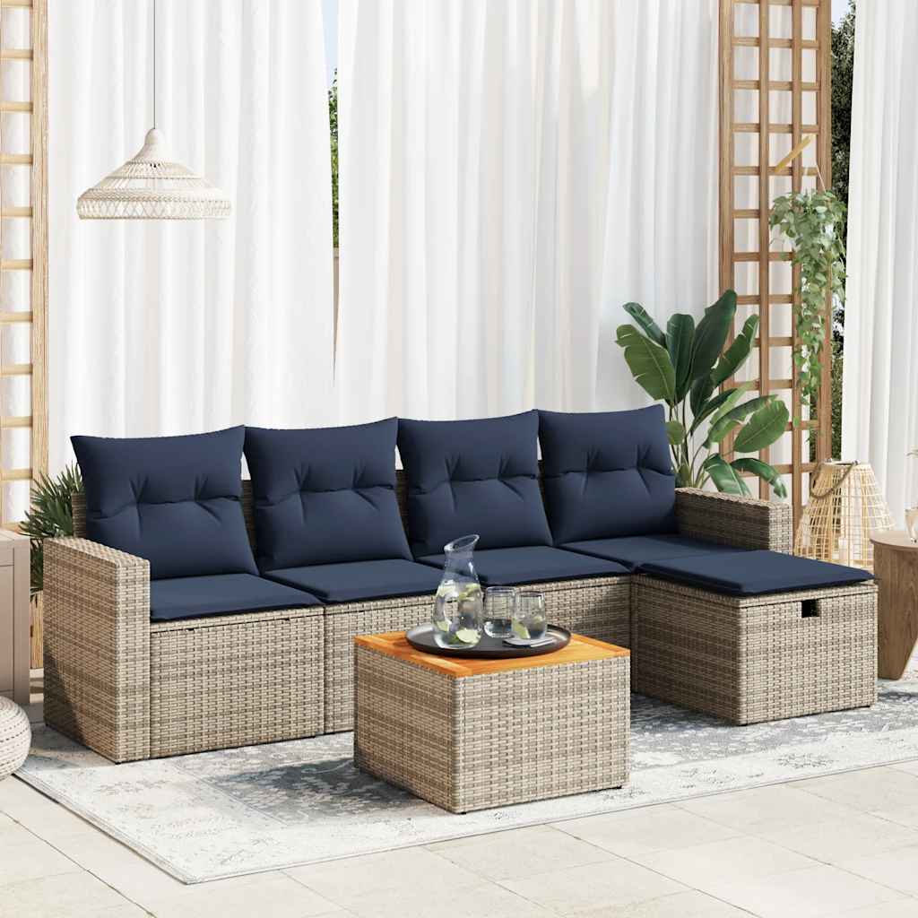 6-delige Loungeset met kussens poly rattan grijs is nu te koop bij PeponiXL, paradijselijk wonen!