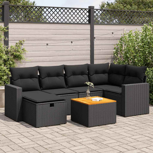7-delige Loungeset met kussens poly rattan zwart is nu te koop bij PeponiXL, paradijselijk wonen!